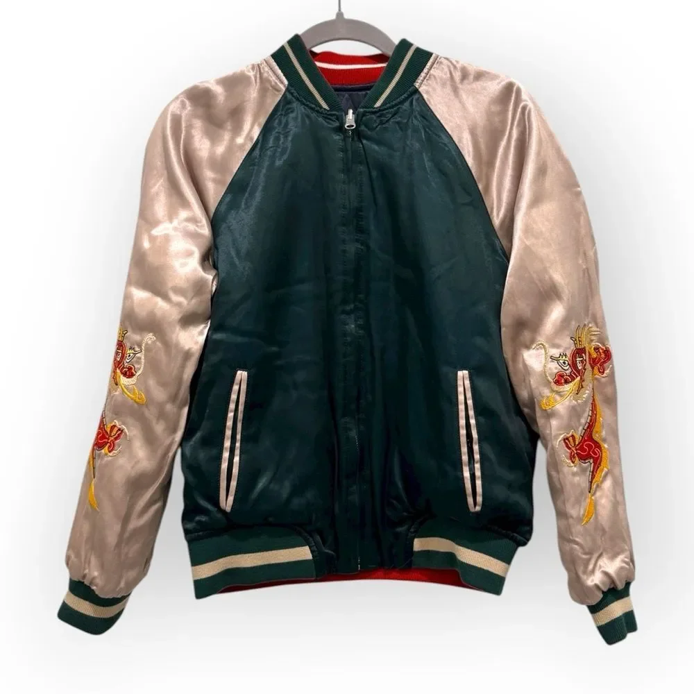 Topshop Rare Reversible Embroidered Sukajan Bomber Jacket – Size 4 (US) - Picture 2 of 6